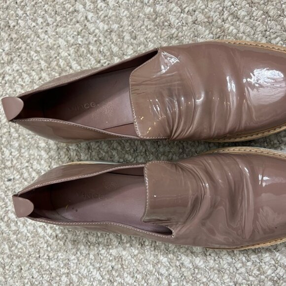 Vince Sanders Neutral Taupe Patent Leather Platform Slip On Loafers Size 10 - Picture 3 of 11